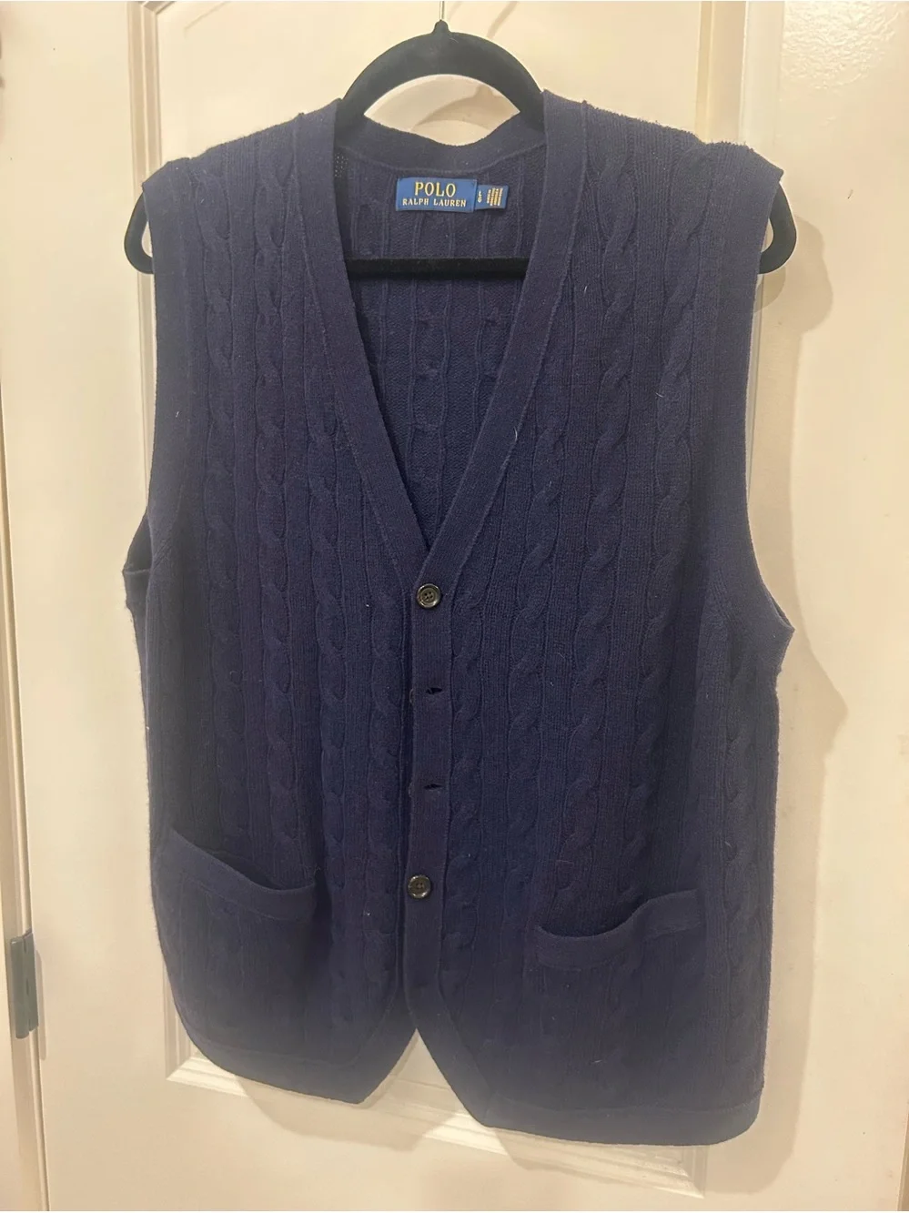 Polo Ralph Lauren Navy Cable Knit Button Sweater Vest Large